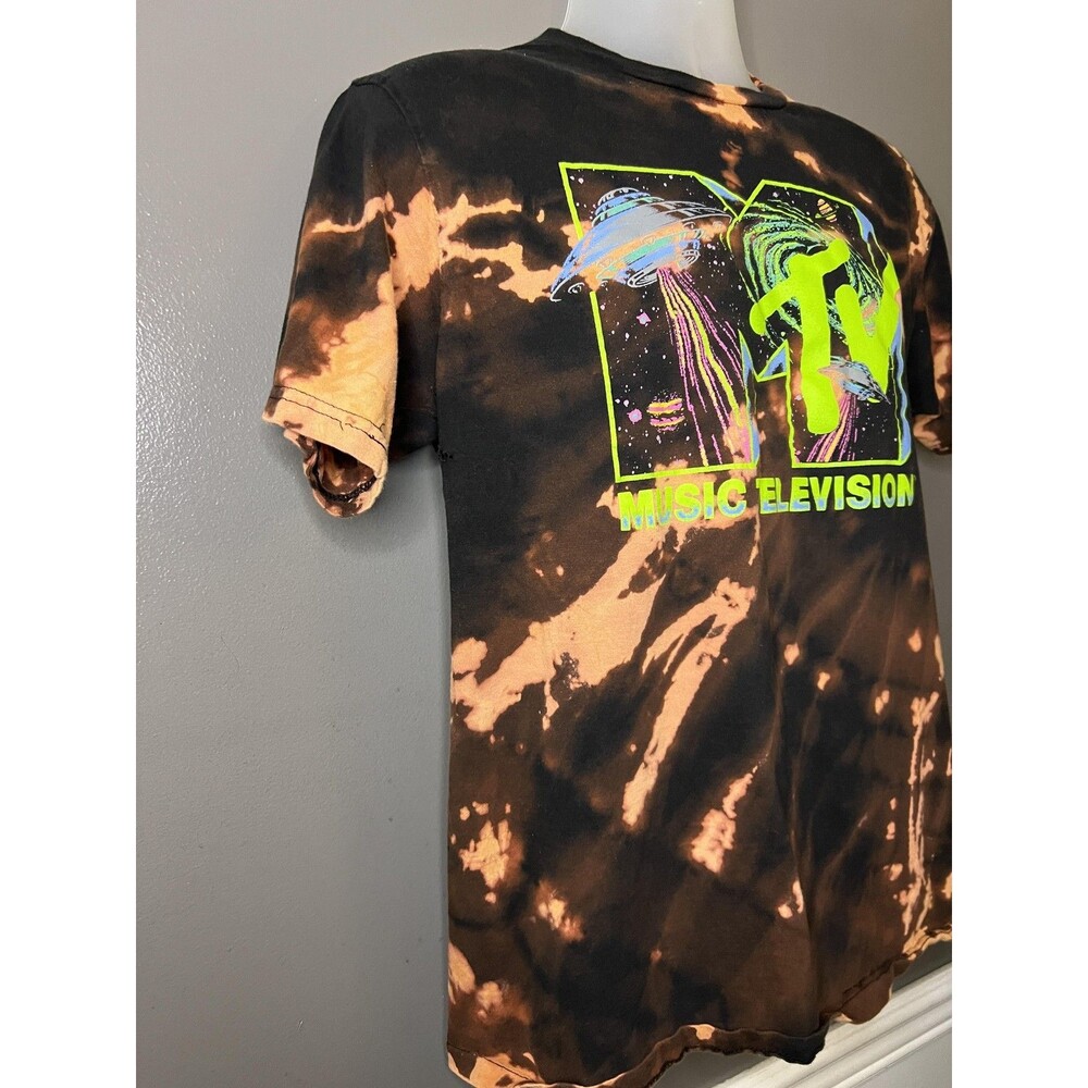 MTV Music Television Shirt Mens Large Black Bleach Tie Dye Logo Graphic Tee - Picture 3 of 7